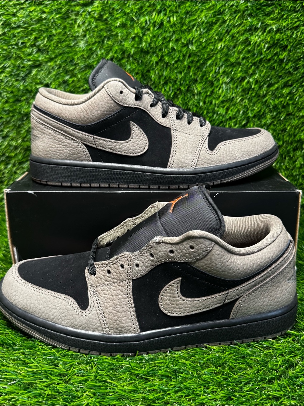 Size 9.5 - Mens Air Jordan 1 Low SE Black Olive Grey LT Wild Mango - IB7109-005